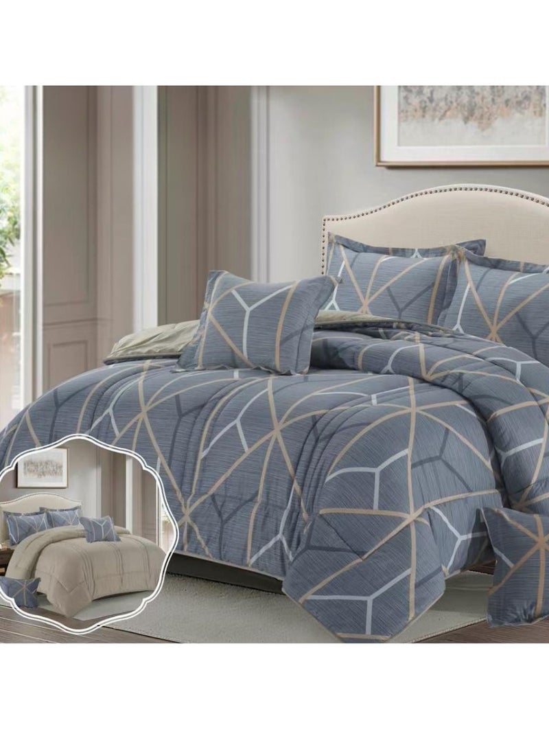 بلو سكاي مفرش سرير نفرين فخم من المايكروفايبر 100% ، غطاء سرير ، قابل للإستخدام على الوجهين، طقم مفارش بحشوة دبل  ، طقم نوم يتكون من 6 قطع ( مفرش بحشوة + شرشف مطاط للمرتبة + واقي مخدة + كيس مخدة + وسادة مربعة + كيس للوسادة المربعة  ) مقاس المفرش 240X260 سم ومقاس المغاط 200x200 سم ( اللون نفس الصورة) - Image 5